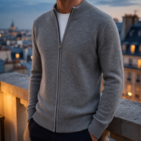 Menton Cashmere Zip Cardigan in Gray