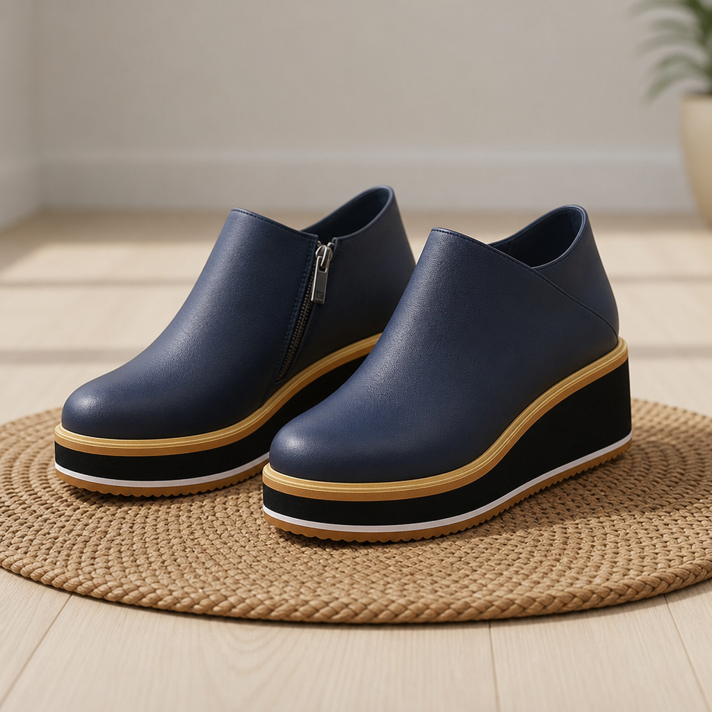 Merano Orthopedic Platform Wedge Boots in Deep Blue