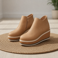 Merano Orthopedic Platform Wedge Boots in Light Khaki