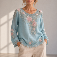 Merida Floral Embroidered Lace Blouse in Blue