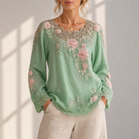 Merida Floral Embroidered Lace Blouse in Green