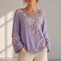 Merida Floral Embroidered Lace Blouse in Purple