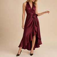 Mijas Satin Halterneck Maxi Dress in Burgundy