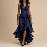 Mijas Satin Halterneck Maxi Dress in Navy Blue