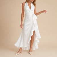 Mijas Satin Halterneck Maxi Dress in White