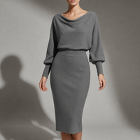 Milos Draped Knit Midi Dress in Gray