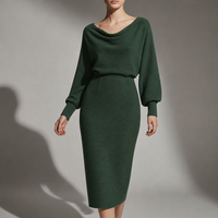 Milos Draped Knit Midi Dress in Green