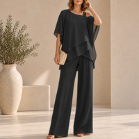 Monsaraz Layered Chiffon Pant Set in Black