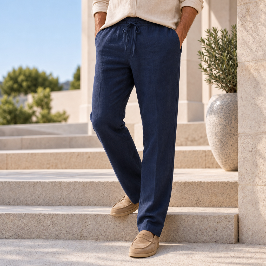 Montalcino Relaxed Linen Trousers in Dark Blue