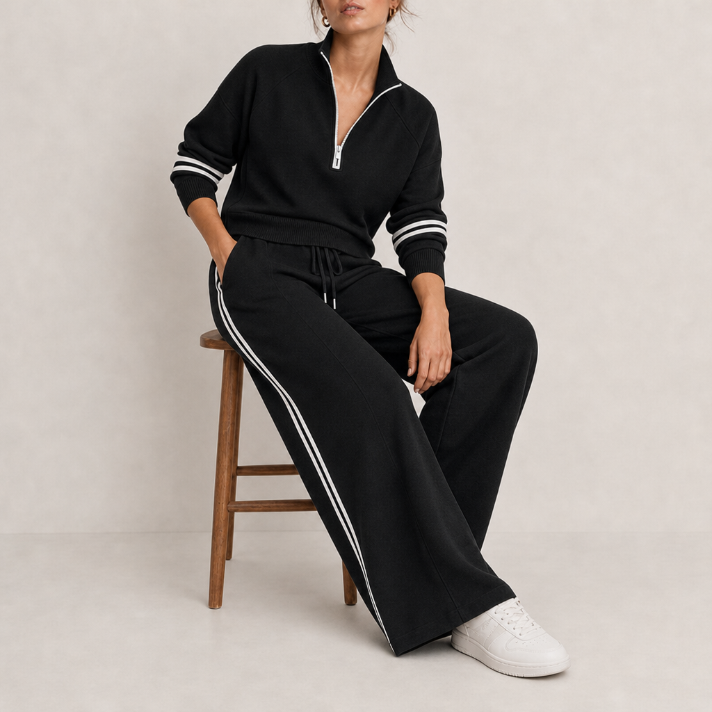 Montpellier Quarter-Zip Knit Set in Black