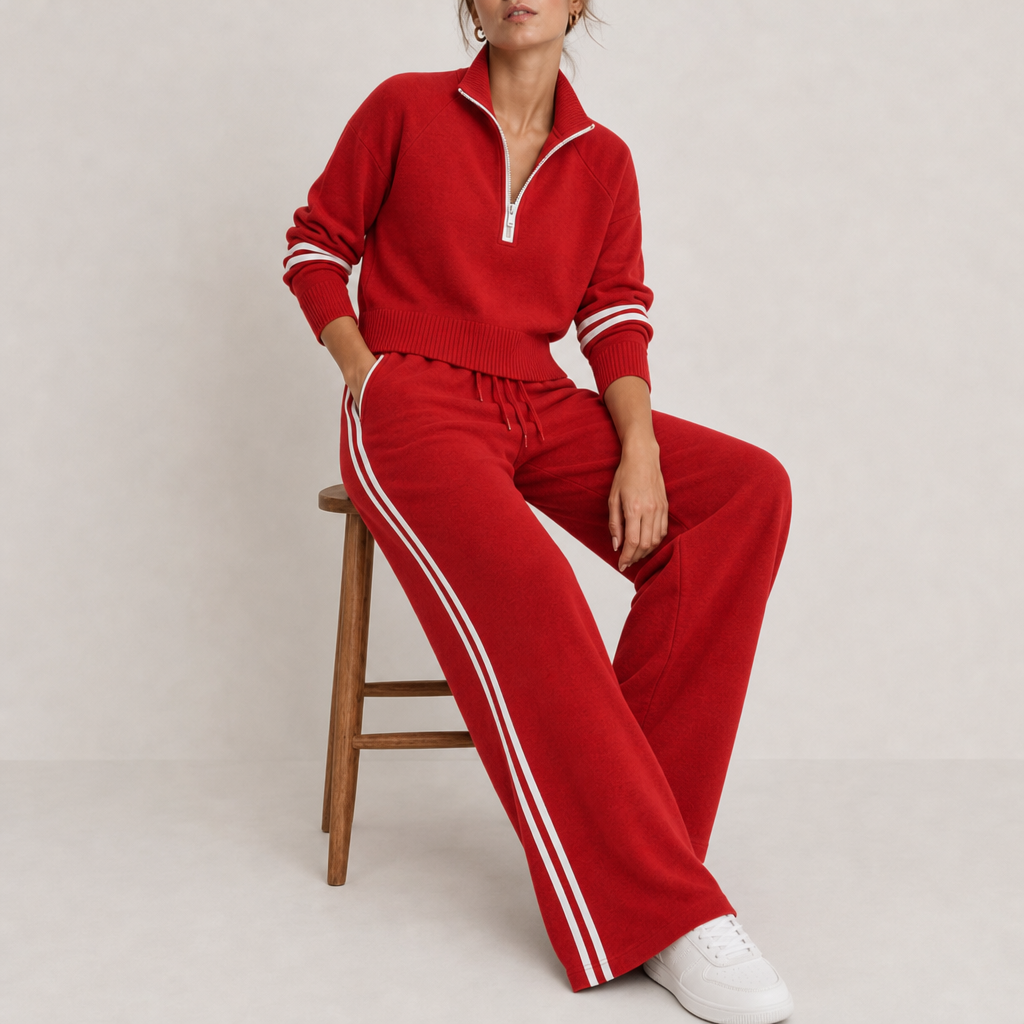 Montpellier Quarter-Zip Knit Set in Red