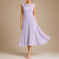 Murcia Pleated Chiffon Midi Dress in Purple