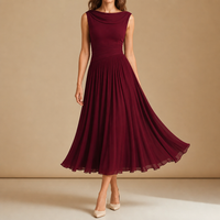Murcia Pleated Chiffon Midi Dress in Red