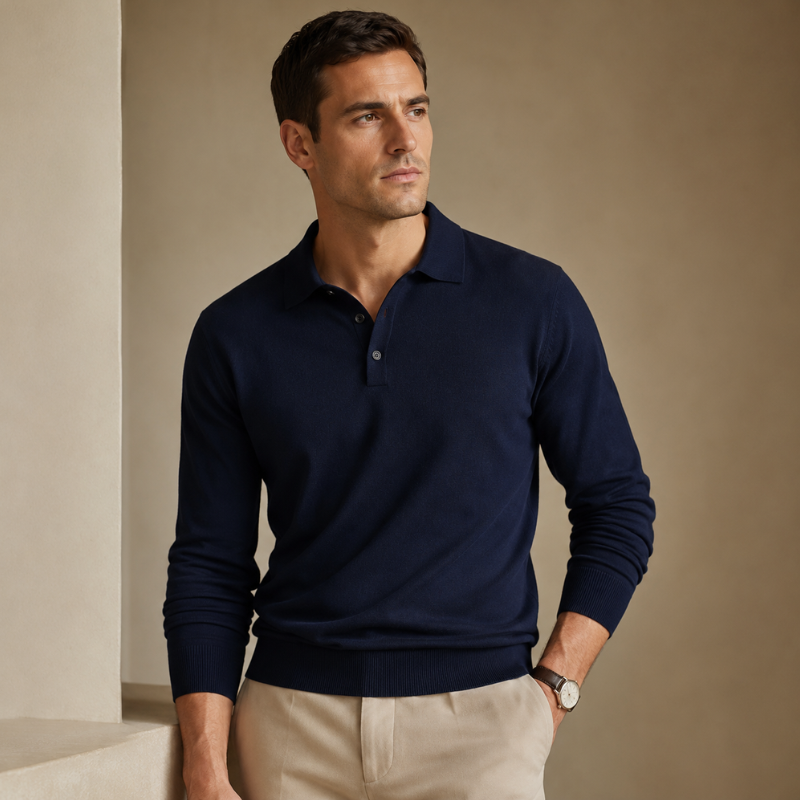 Men's Long Sleeve Knit Polo Shirt