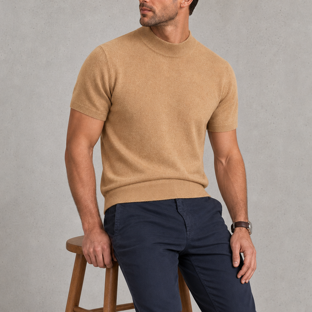 Nazare Cashmere Mock Neck Tee in Honey Mustard