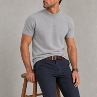 Nazare Cashmere Mock Neck Tee in Light Gray