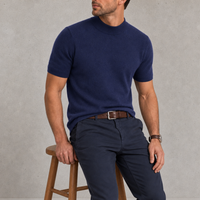 Nazare Cashmere Mock Neck Tee in Navy Blue