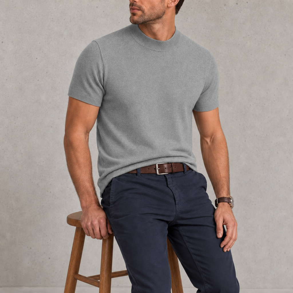Nazare Cashmere Mock Neck Tee in Shadow Flint