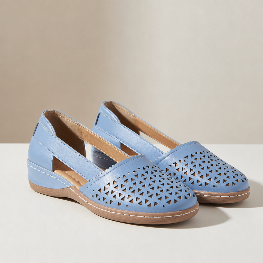 Nazare Orthopedic Cutout Slip-On Flats in Blue