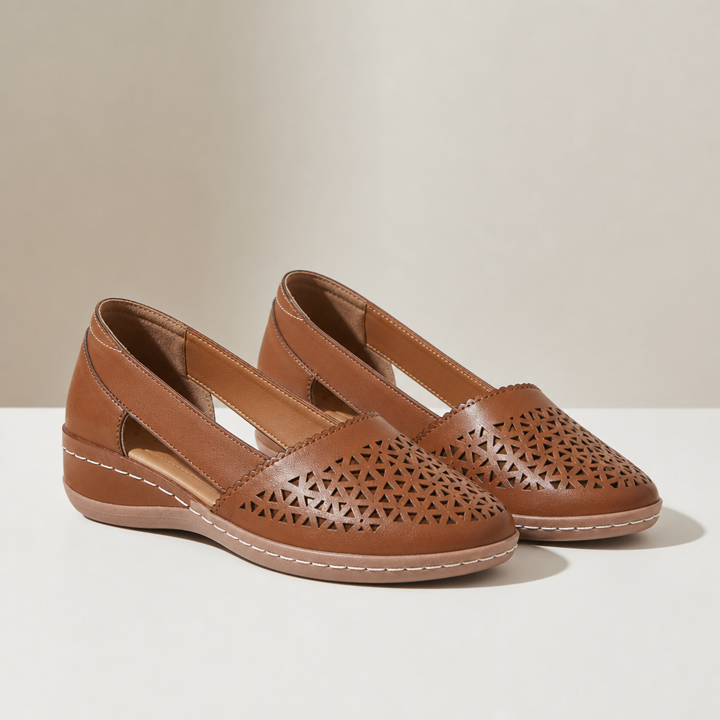Nazare Orthopedic Cutout Slip-On Flats in Brown