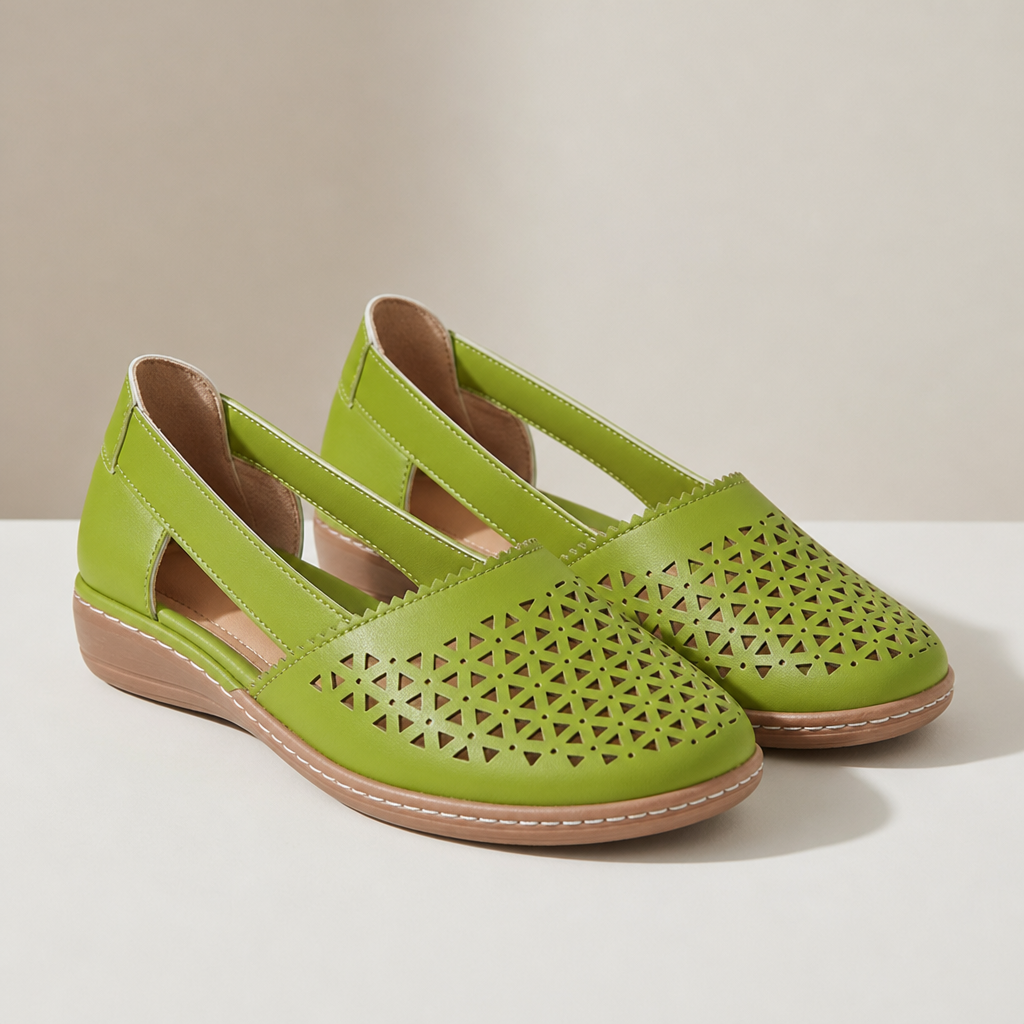 Nazare Orthopedic Cutout Slip-On Flats in Green