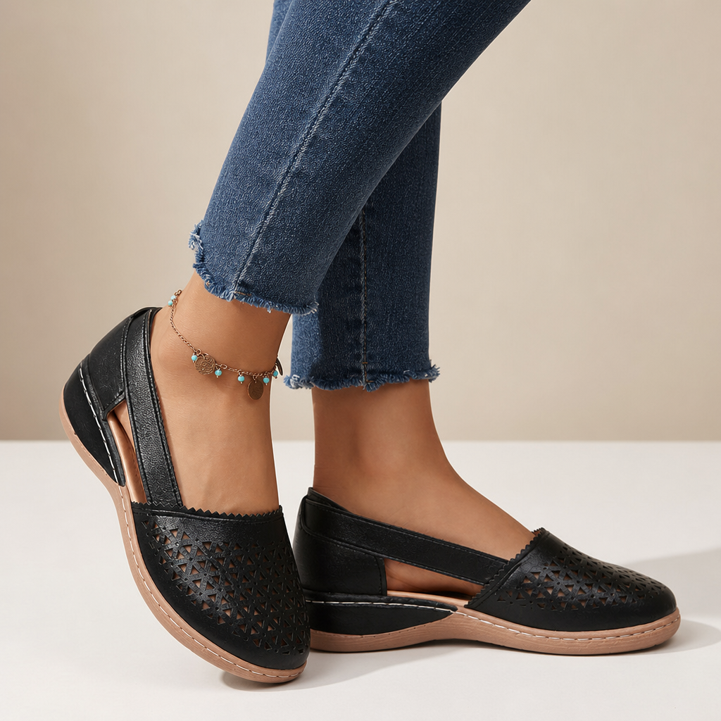Nazare Orthopedic Cutout Slip-On Flats in Black