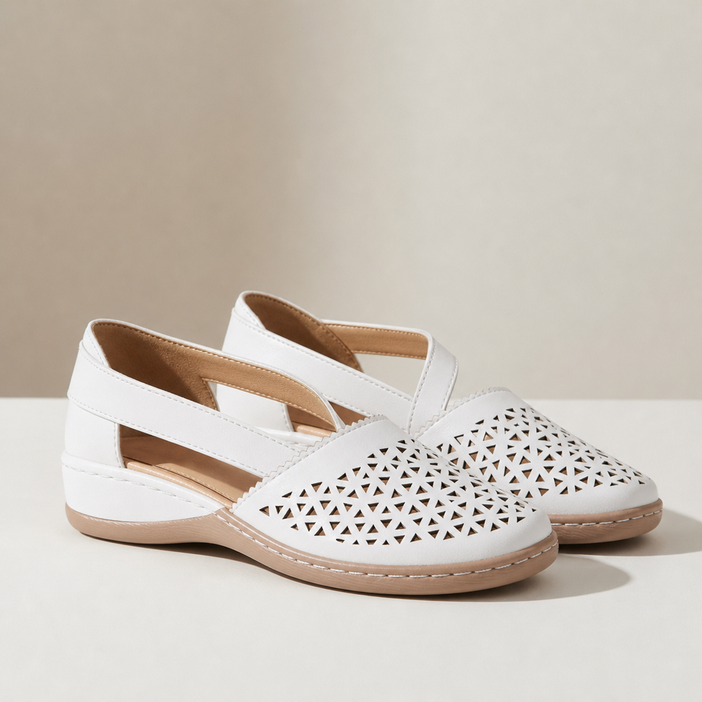 Nazare Orthopedic Cutout Slip-On Flats in White