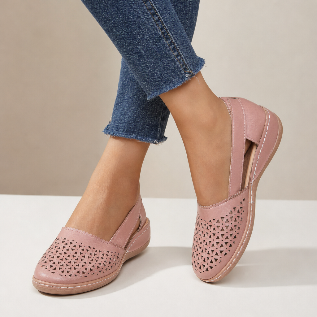 Nazare Orthopedic Cutout Slip-On Flats in Rose Gold