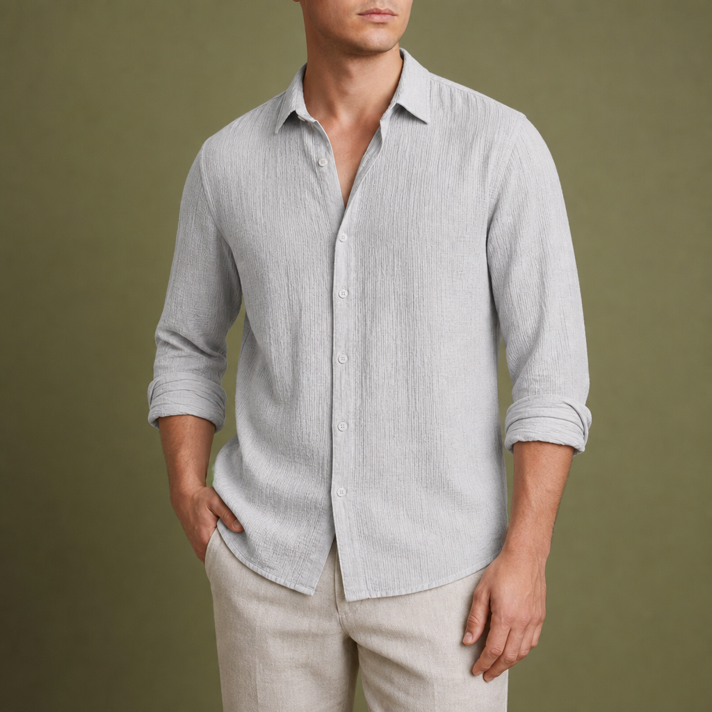 Nice Linen Blend Shirt in Light Gray