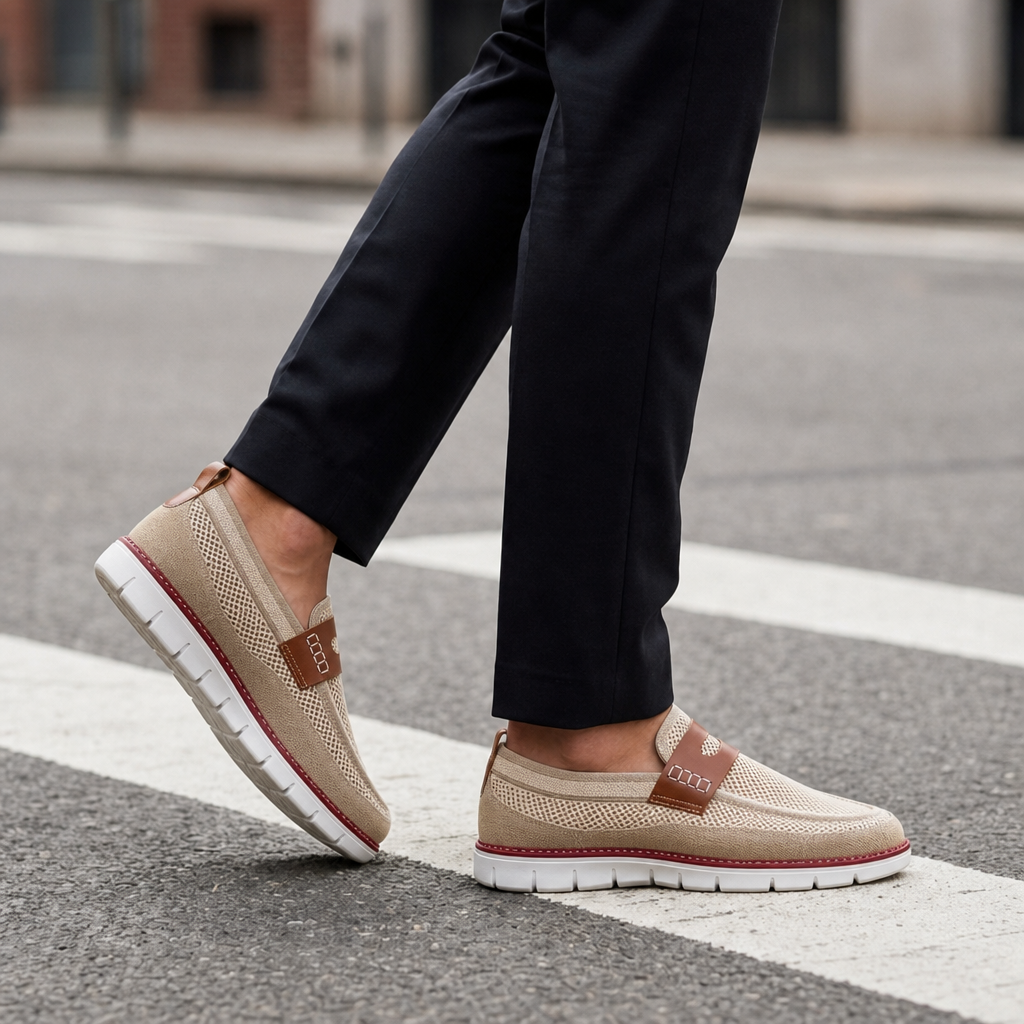 Obidos Mesh Slip-On Loafers in Khaki