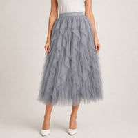 Olhao Layered Tulle Midi Skirt in Grey