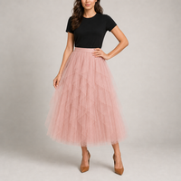 Olhao Layered Tulle Midi Skirt in Pink