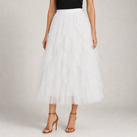 Olhao Layered Tulle Midi Skirt in White