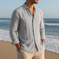 Opatija Linen Button Shirt in Gray