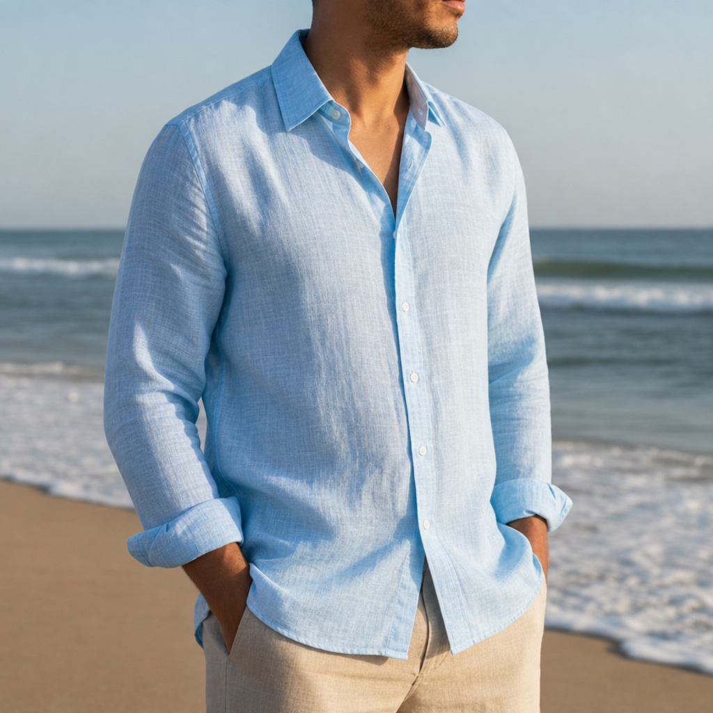 Opatija Linen Button Shirt in Blue