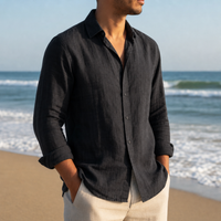 Opatija Linen Button Shirt in Black