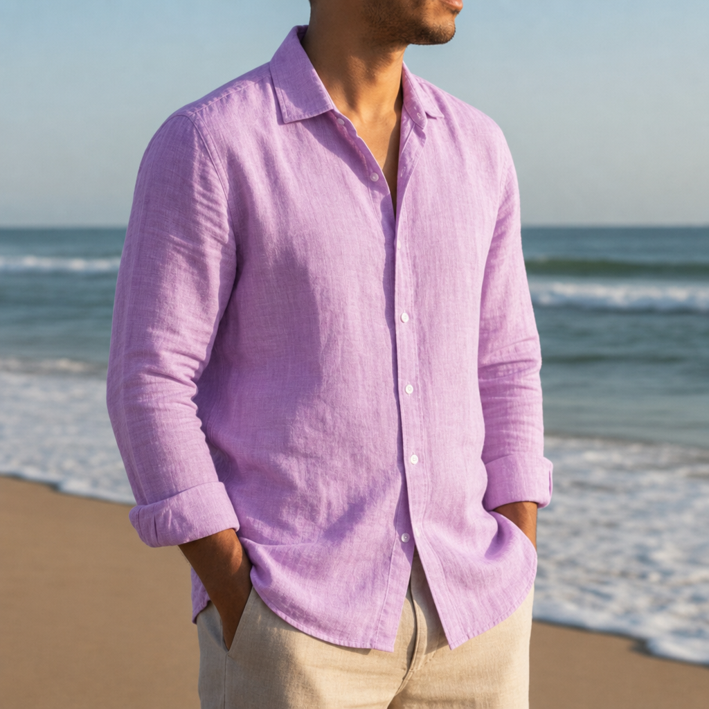 Opatija Linen Button Shirt in Purple
