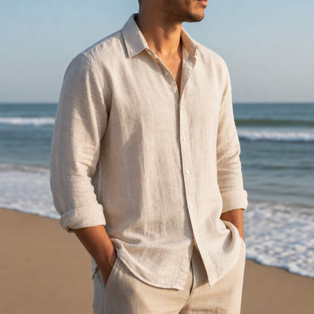 Opatija Linen Button Shirt in Beige