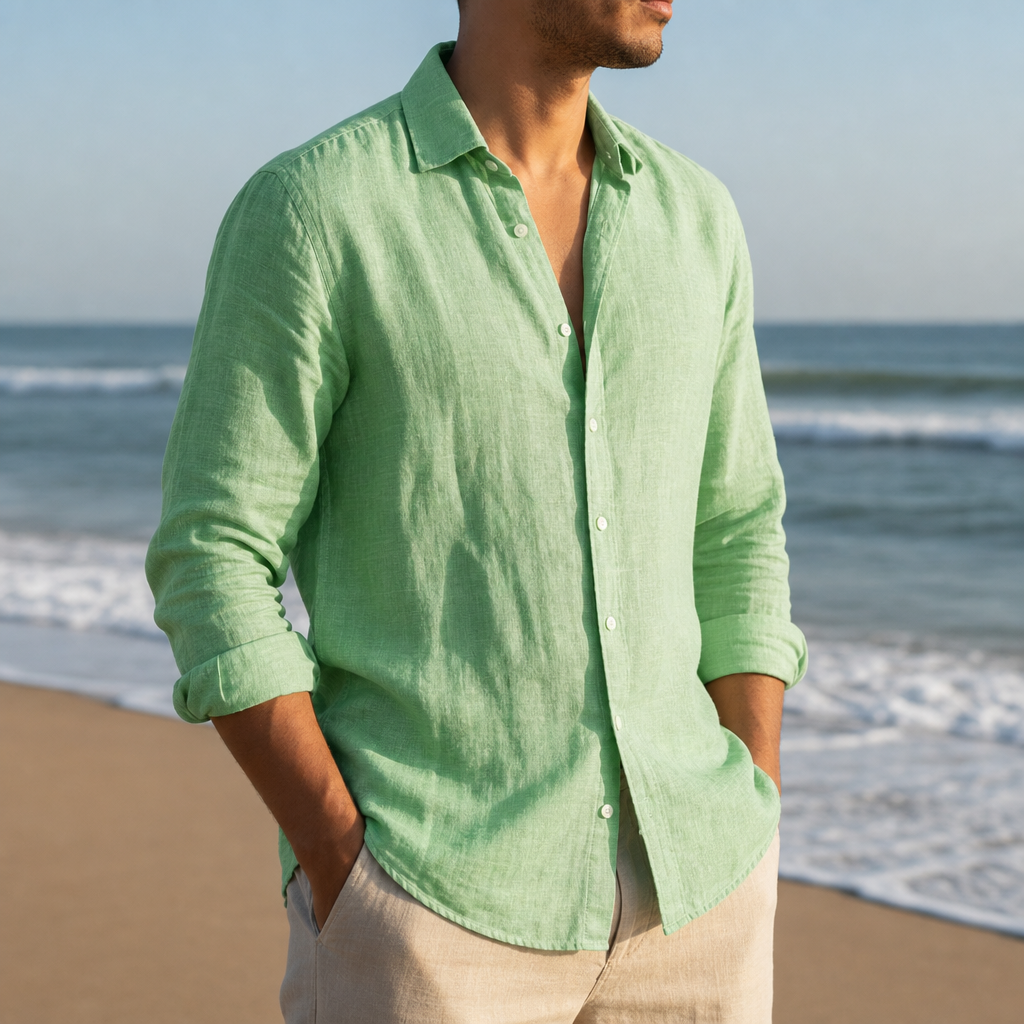 Opatija Linen Button Shirt in Light Green