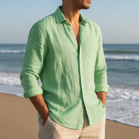 Opatija Linen Button Shirt in Light Green