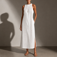 Ostuni Lace Panel Midi Dress in White