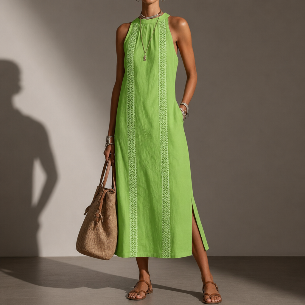 Ostuni Lace Panel Midi Dress in Green