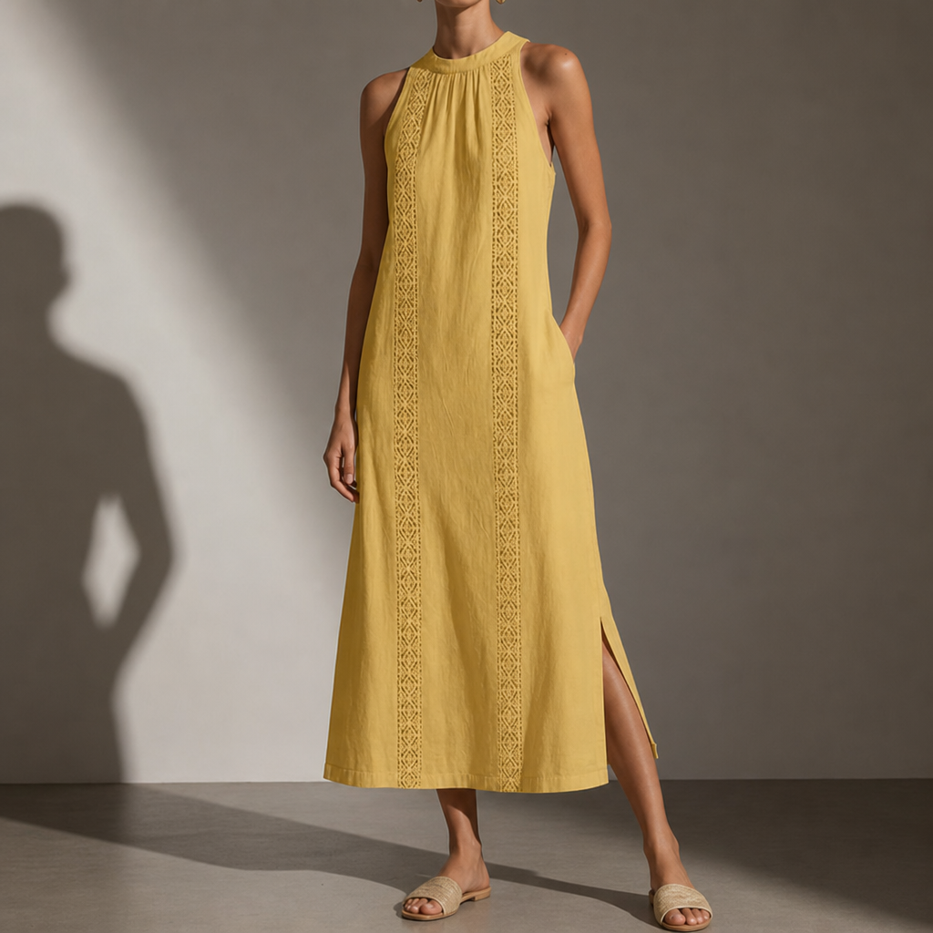Ostuni Lace Panel Midi Dress in Yellow
