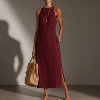 Ostuni Lace Panel Midi Dress in Red