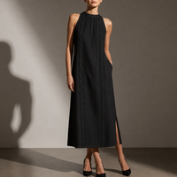 Ostuni Lace Panel Midi Dress in Black