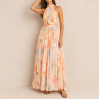 Otranto Floral Halter Maxi Dress in Peach
