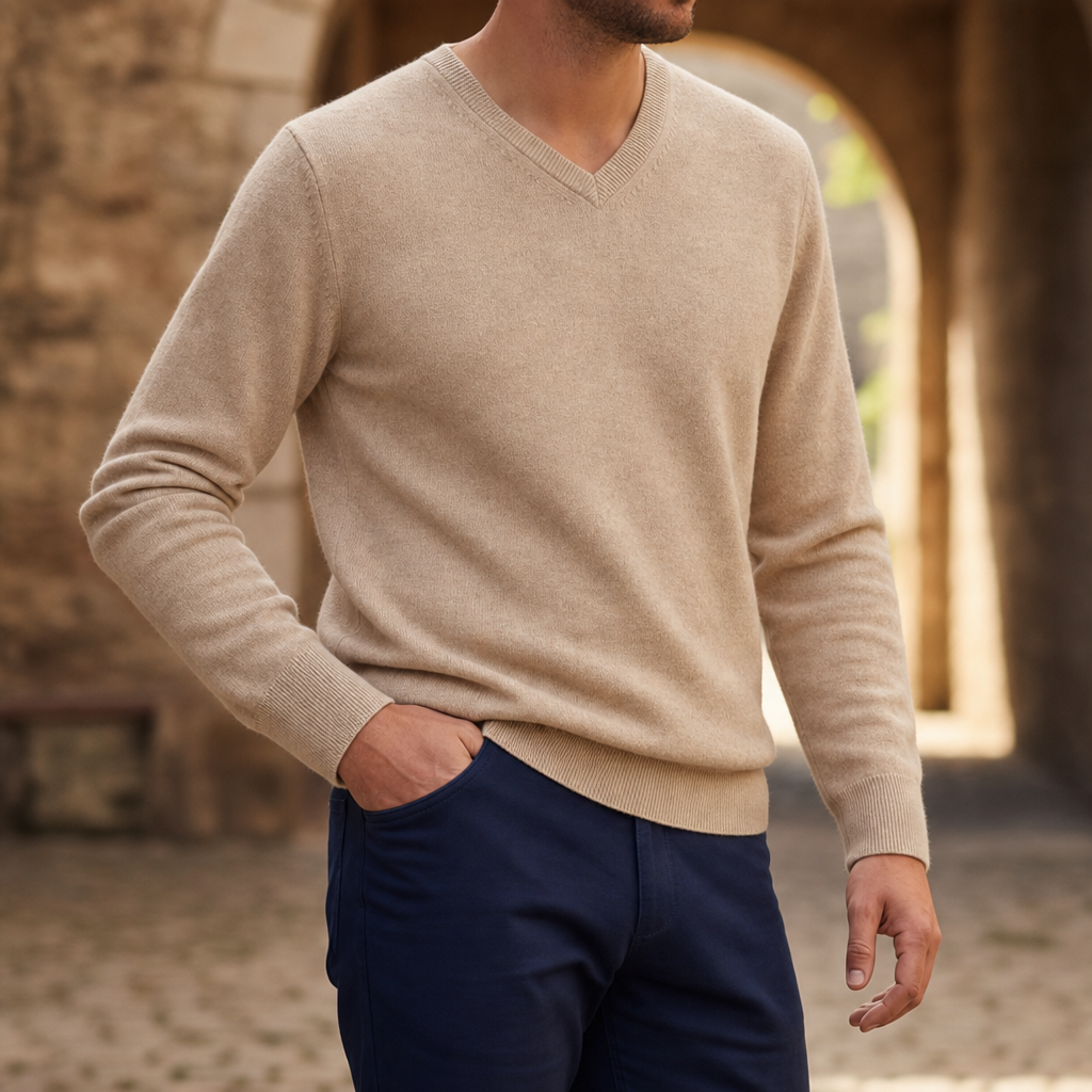 Oviedo Cashmere V-Neck Sweater in Beige