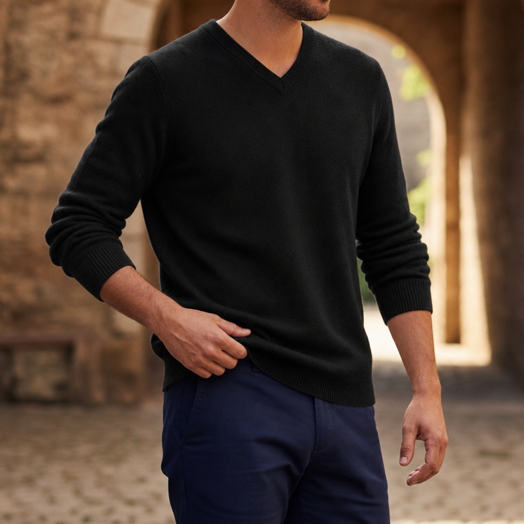 Oviedo Cashmere V-Neck Sweater in Black