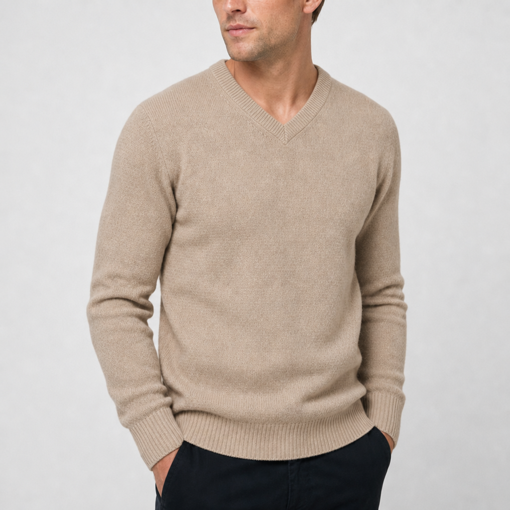 Palamos V-Neck Cashmere Sweater in Beige