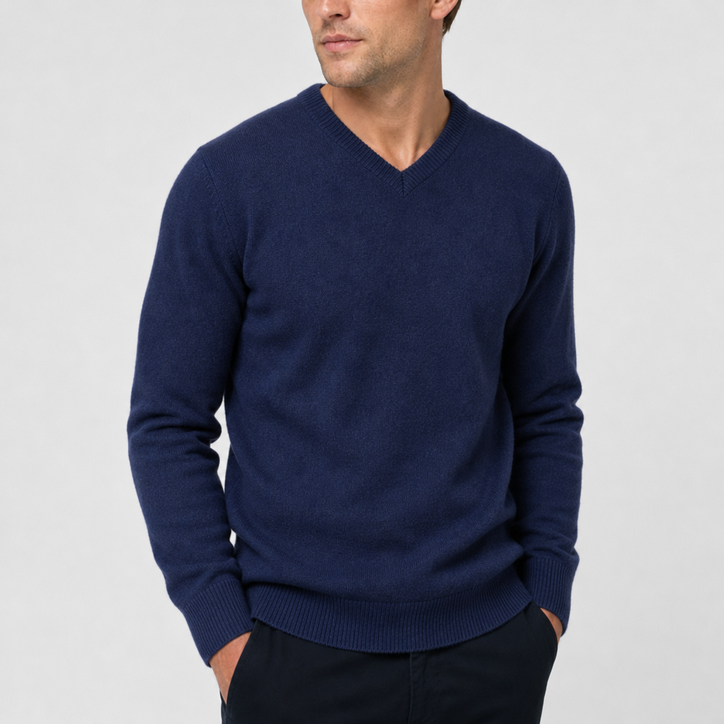 Palamos V-Neck Cashmere Sweater in Navy Blue